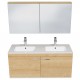 RUBITE 120 cm meuble salle de bain chêne double vasque 2 portes + miroir armoire