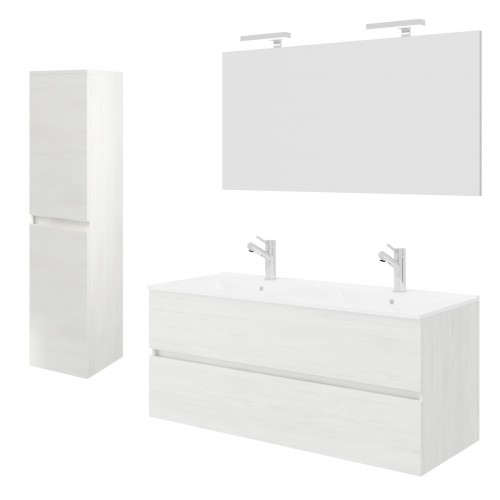 EASY Meuble double vasque chêne clair 120 cm + miroir + colonne