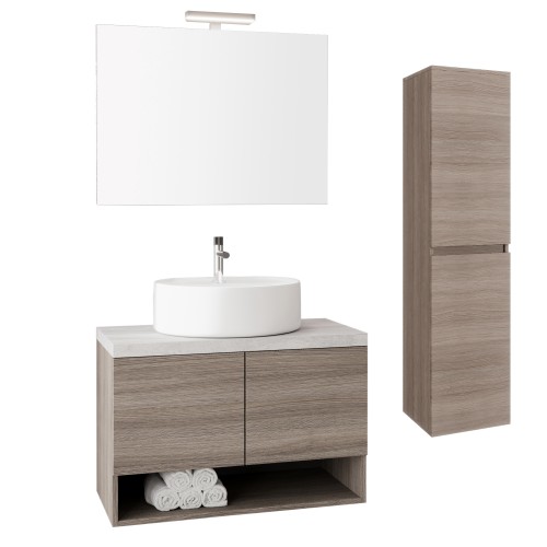 OSLO Meuble salle de bain chêne fumé 80 cm + miroir + colonne