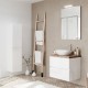 CITY Meuble blanc & plan chêne naturel 60 cm + miroir + colonne