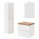 CITY Meuble blanc & plan chêne naturel 60 cm + miroir + colonne