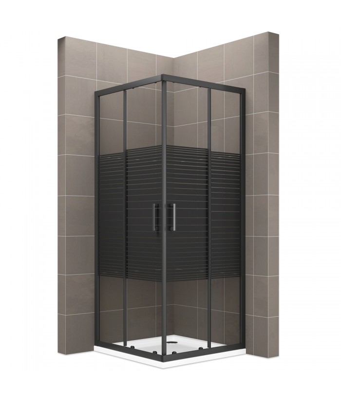 BOHA-LINE Cabine de douche noire en angle avec verre sérigraphié pour salle de bain