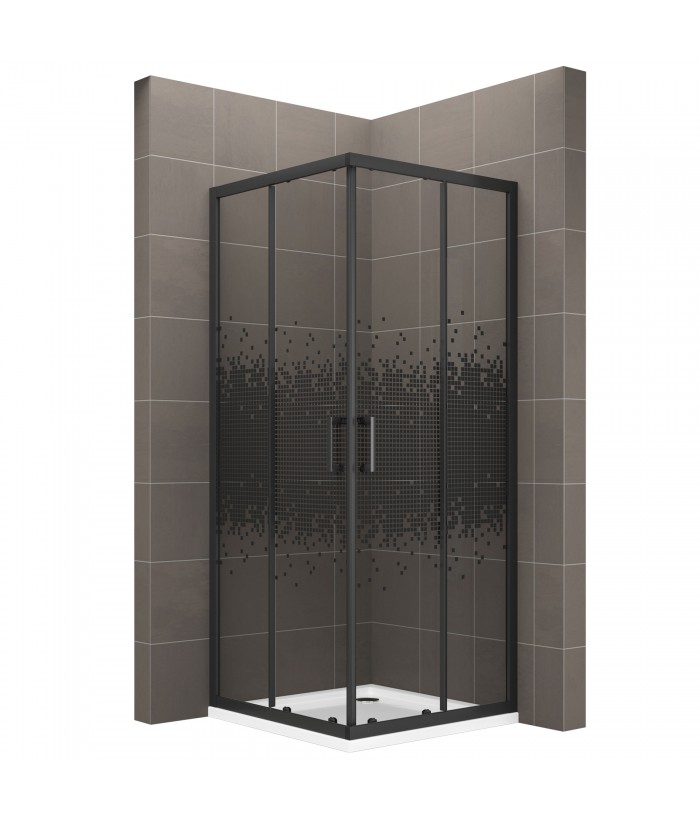 BOHA-PIX Cabine de douche carrée avec porte coulissante motif pixel de 180 cm de haut