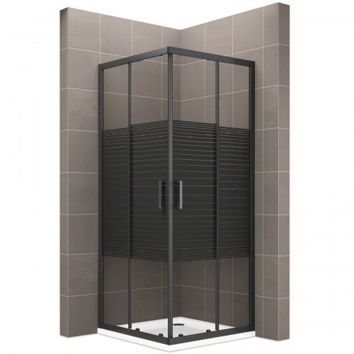 BOHA-LINE Cabine de douche avec un verre sérigraphié traits noirs linéaires