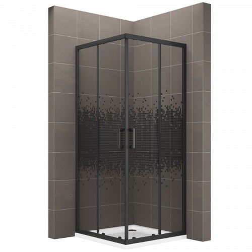 BOHA-PIX Cabine douche verre décor pixel H 190 cm porte coulissante 