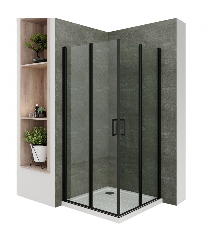 SOFIA-BLACK Cabine de douche noire portes pliantes pivotantes