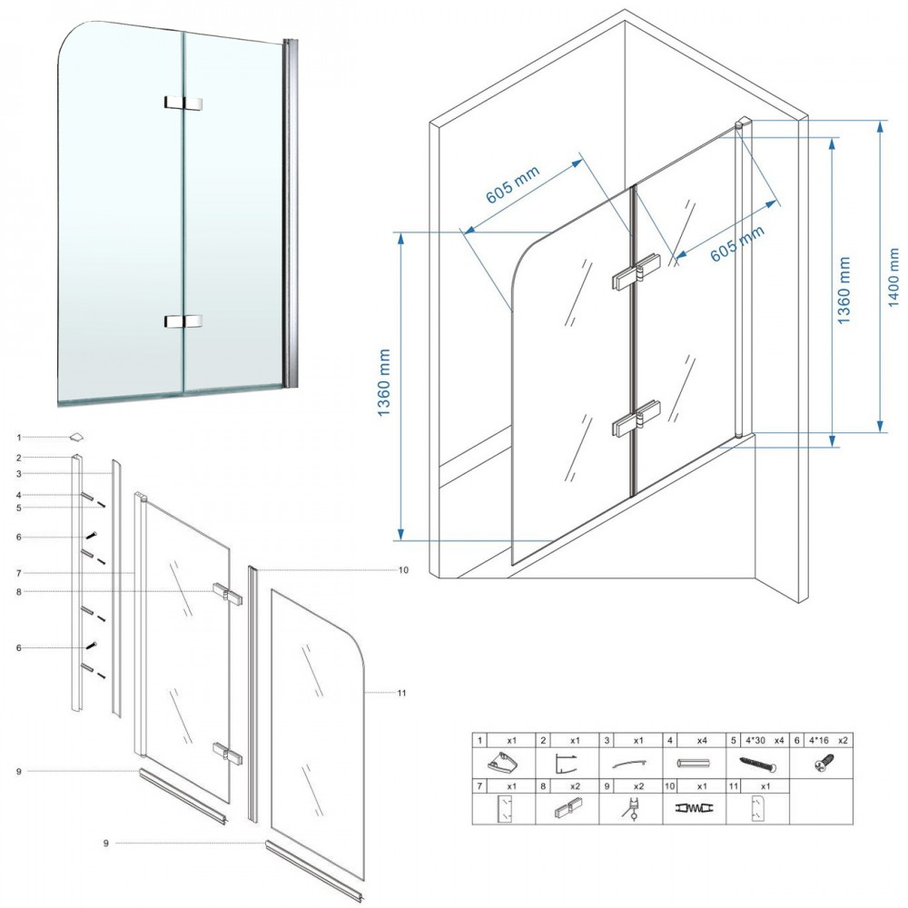 Luca Varess Solid pare-baignoire 80 cm verre transparent avec bande matte