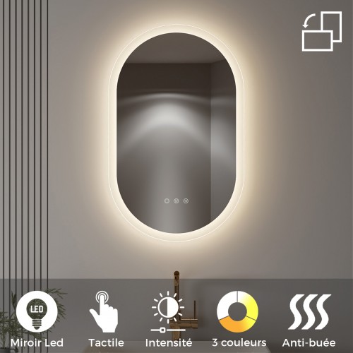 CLUB Miroir LED ovale 50x80cm