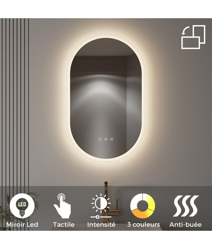 CLUB Miroir LED ovale 50x80cm