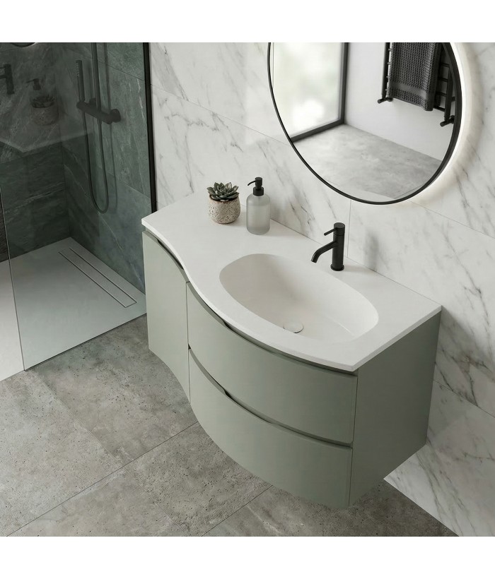 ARMONIA Meuble vasque 105 cm vert extension à gauche