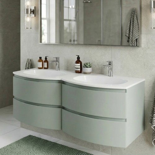 ARMONIA Meuble double vasque encastrée L. 140 cm vert sauge