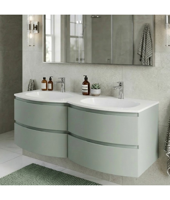 ARMONIA Meuble double vasque encastrée L. 140 cm vert sauge