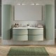 ARMONIA Meuble double vasque 140 cm vert sauge + 2 colonnnes