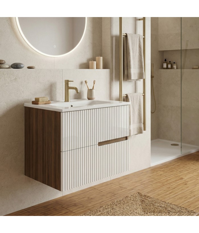 EVA Chêne Moka et Blanc brillant cannelé - largeur 60 cm