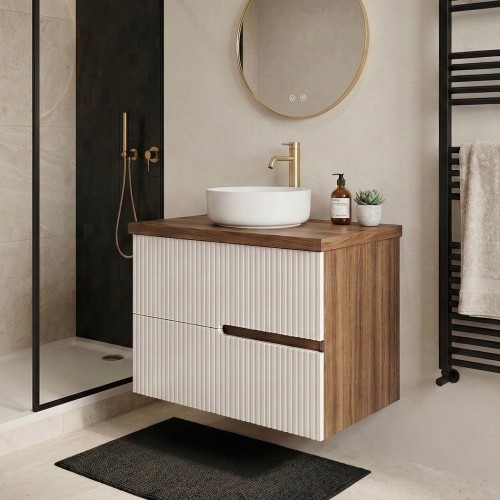 EVA Chêne Moka et Blanc brillant cannelé - largeur 60 cm