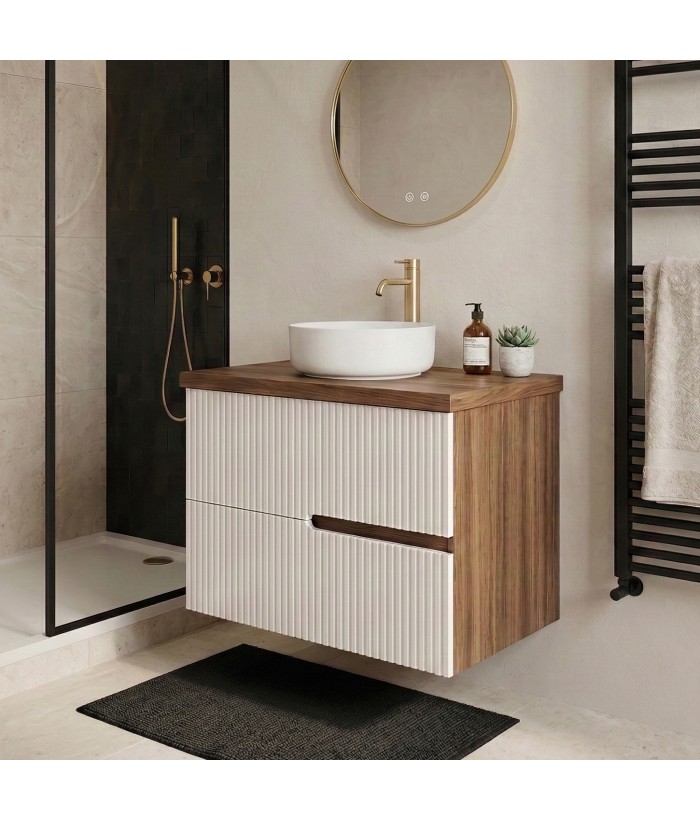 EVA Chêne Moka et Blanc brillant cannelé - largeur 60 cm
