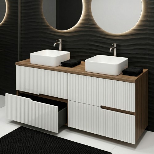 EVA Chêne Moka et Blanc brillant cannelé - Largeur 120 cm