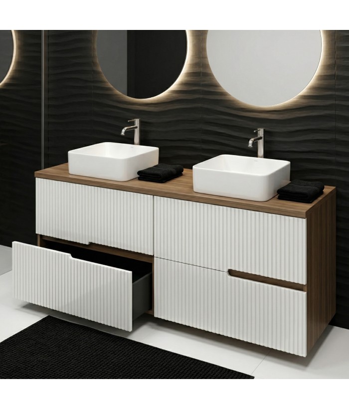 EVA Chêne Moka et Blanc brillant cannelé - Largeur 120 cm