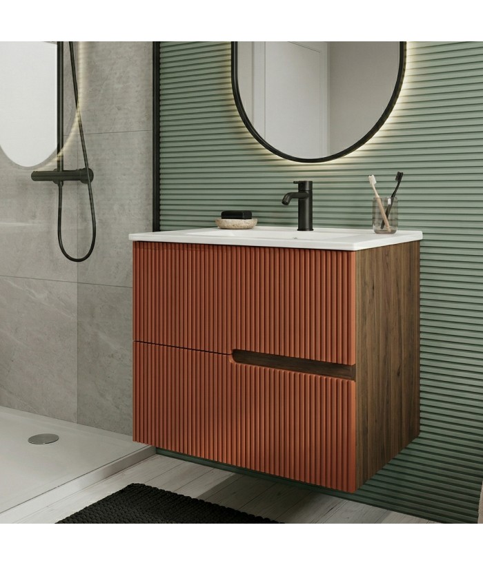 EVA Chêne Moka et Brique cannelé - Largeur 60 cm