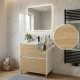 LISBONA meuble vasque sur pied Blanc laqué 2 tiroirs Chêne naturel 60 cm