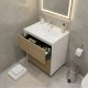 LISBONA meuble vasque sur pied Blanc laqué 2 tiroirs Chêne naturel 60 cm