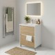 LISBONA meuble vasque sur pied Blanc laqué 2 tiroirs Chêne naturel 60 cm