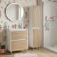 LISBONA meuble vasque sur pied Blanc laqué 2 tiroirs Chêne naturel 60 cm