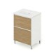 LISBONA meuble vasque sur pied Blanc laqué 2 tiroirs Chêne naturel 60 cm