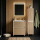 LISBONA meuble vasque 2 tiroirs Blanc & Chêne naturel 60 cm + 1 colonne
