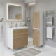 LISBONA meuble vasque 2 tiroirs Blanc Chêne naturel 60 cm + 1 colonne
