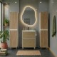 LISBONA meuble vasque 2 tiroirs Blanc Chêne naturel 60 cm + 2 colonnes