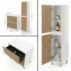 LISBONA meuble vasque 2 tiroirs Blanc Chêne naturel 80 cm + 1 colonne