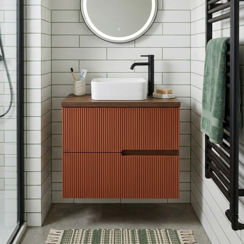 EVA Chêne Moka et tiroirs Brique cannelé - Largeur 60 cm
