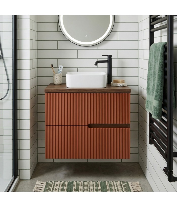 EVA Chêne Moka et tiroirs Brique cannelé - Largeur 60 cm