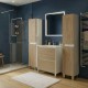 LISBONA meuble vasque 2 tiroirs Blanc Chêne naturel 80 cm + 2 colonnes