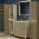 LISBONA meuble vasque 2 tiroirs Blanc Chêne naturel 80 cm + 2 colonnes