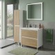 LISBONA meuble vasque 2 tiroirs Blanc Chêne naturel 100 cm + 1 colonne