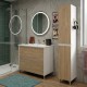 LISBONA meuble vasque 2 tiroirs Blanc Chêne naturel 100 cm + 1 colonne