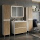 LISBONA meuble vasque 2 tiroirs Blanc Chêne naturel 100 cm + 2 colonnes