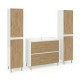 LISBONA meuble vasque 2 tiroirs Blanc Chêne naturel 100 cm + 2 colonnes