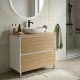 LISBONA meuble plan vasque 2 tiroirs Blanc Chêne naturel 100 cm