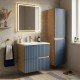 EVA Chêne naturel et tiroirs Bleu Mer cannelé - Largeur 60 cm + 1 colonne