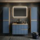 EVA Chêne naturel et tiroirs Bleu Mer cannelé - Largeur 60 cm + 2 colonnes