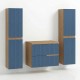 EVA Chêne naturel et tiroirs Bleu Mer cannelé - Largeur 60 cm + 2 colonnes