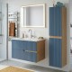 EVA Chêne naturel et tiroirs Bleu Mer cannelé - Largeur 80 cm + 1 colonne
