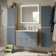 EVA Chêne naturel et tiroirs Bleu Mer cannelé - Largeur 80 cm + 2 colonnes