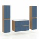 EVA Chêne naturel et tiroirs Bleu Mer cannelé - Largeur 80 cm + 2 colonnes