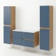 EVA Chêne naturel et tiroirs Bleu Mer cannelé - Largeur 100 cm + 2 colonnes