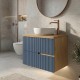 EVA Chêne naturel et tiroirs Bleu Mer cannelé - Largeur 60 cm