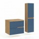 EVA Chêne naturel et tiroirs Bleu Mer cannelé - Largeur 60 cm + 1 colonne